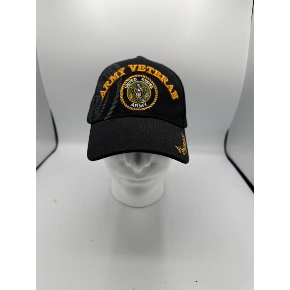 Golden Lion US Army Veteran Hat Black Adjustable Embroidered Cap